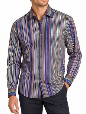 St. Croix Multicolor Striped Shirt rainbow long sleeve button up sz L mens